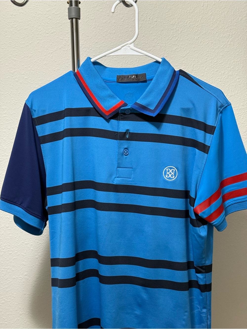 G/Fore Golf Blue Striped Polo Shirt with Red Accent - Men